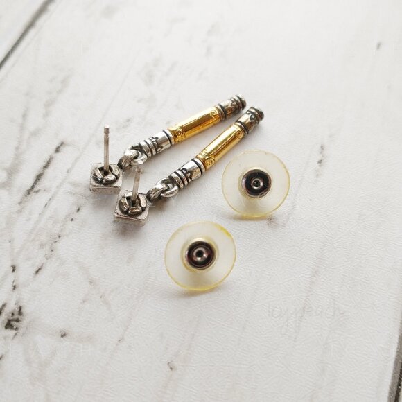 Brighton Esmeralda Bar Drop Earrings Two Tone Pierced Post Retired 2002 Classic - Picture 5 of 12